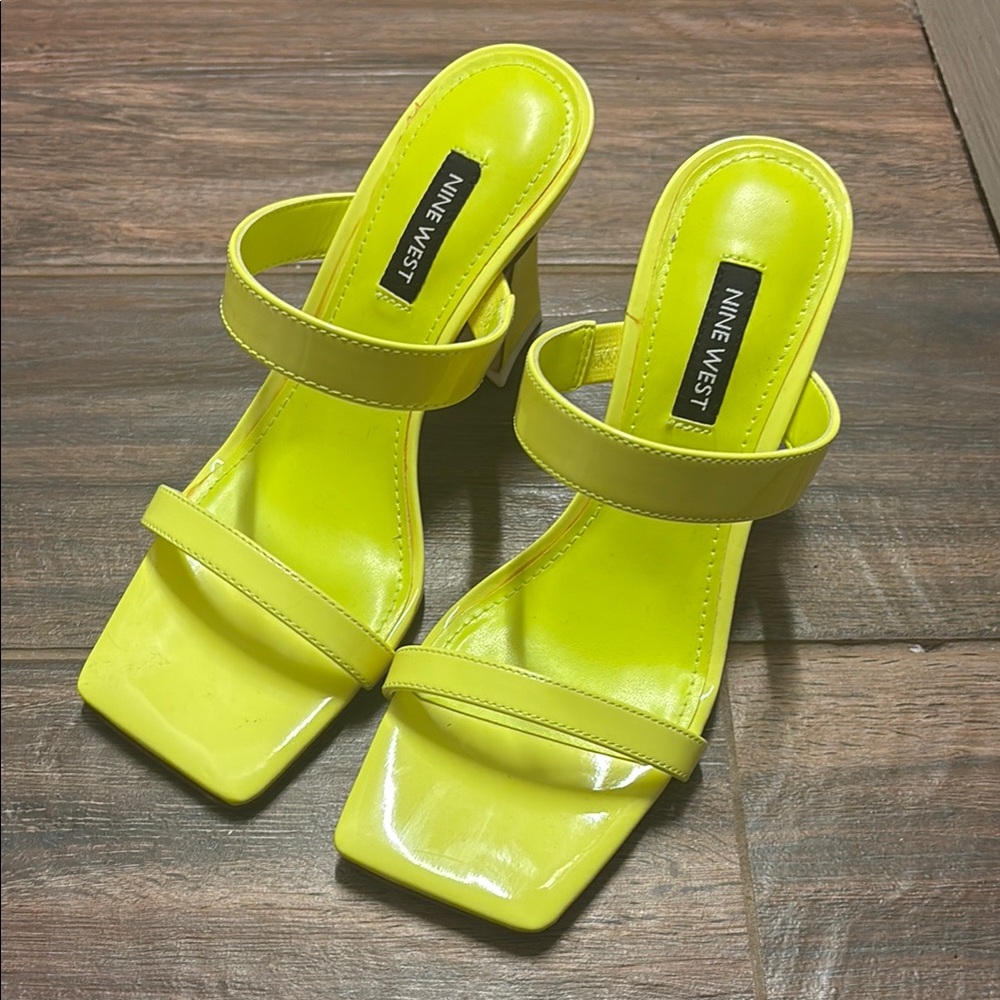 Nine West Yellow Sandals with Translucent Straps and Square Toe